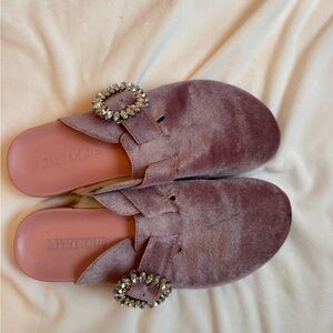 Mystique Boutique Mauve Velvet Mules with Rhinestone Buckle